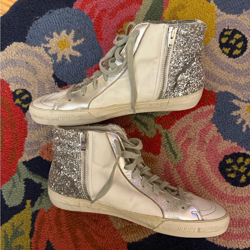 Golden Goose Slides Private Edition Silver Glitter Sneakers - Picture 2 of 12